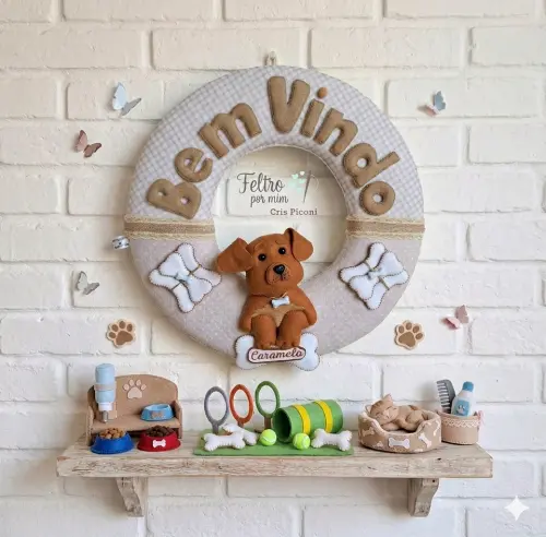 Guirlanda bem vindo pet Caramelo em feltro