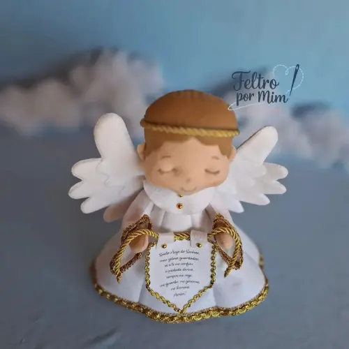 Anjo da guarda branco em feltro 25 cm