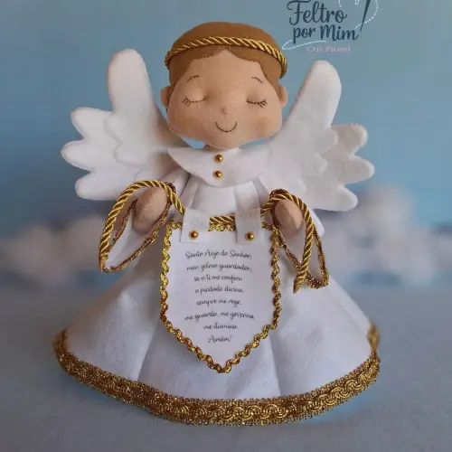 Anjo da guarda branco em feltro 25 cm