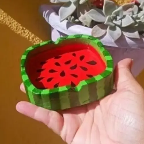 Cinzeiro Artesanal Tema Melancia 🍉 | Decorativo Criativo em Cerâmica Fria