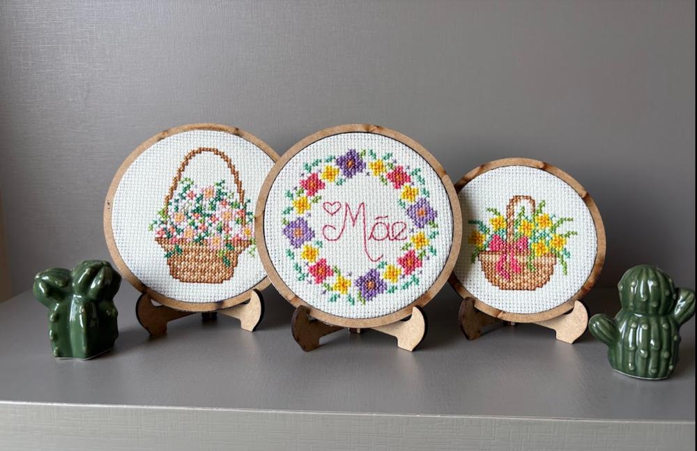 🌸 Trio de bastidores Bordados em Ponto Cruz 10cm 🧵✨