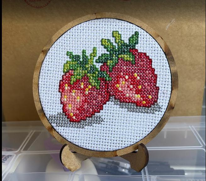 Quadro Bastidor Bordado em Ponto Cruz 10cm – Decoração Floral