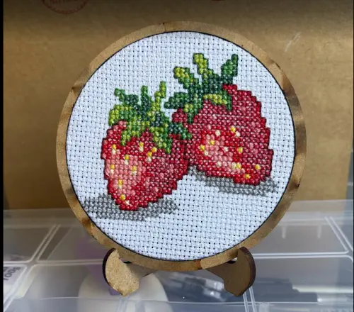 Quadro Bastidor Bordado em Ponto Cruz 10cm – Decoração Floral