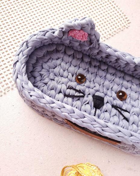 Porta-óculos Gato em crochê com fio de malha