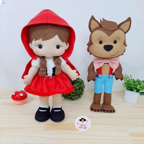 Chapeuzinho Vermelho e Lobo Mau 35 cm em Feltro