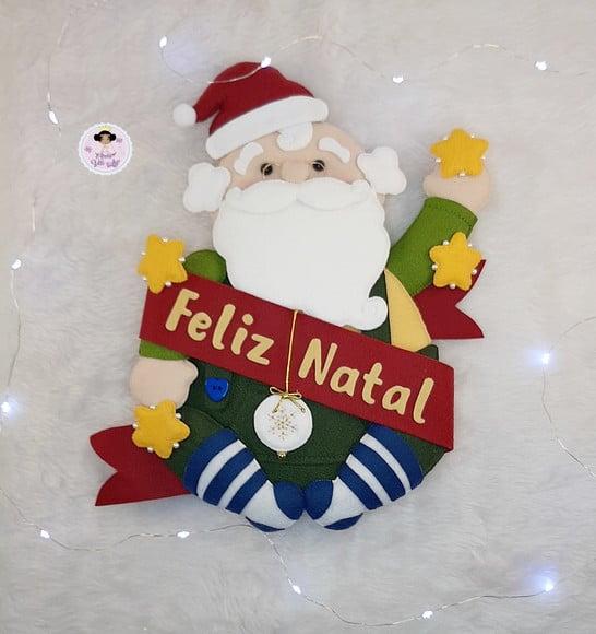 Enfeite de Porta Guirlanda de Natal Papai Noel em Feltro