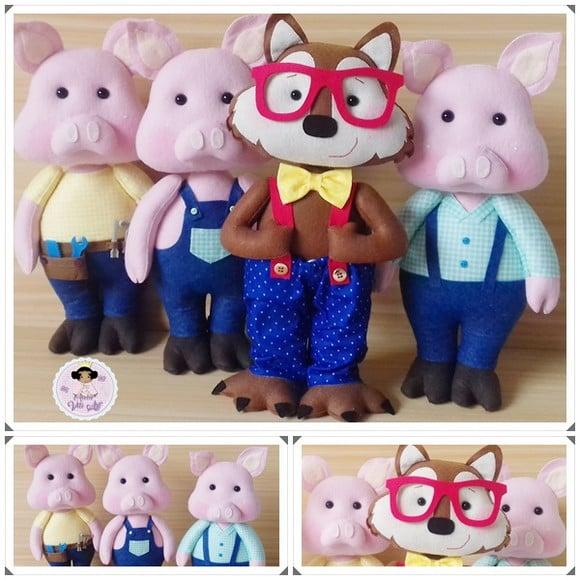 Kit Três Porquinhos e o Lobo Mau - 35 cm