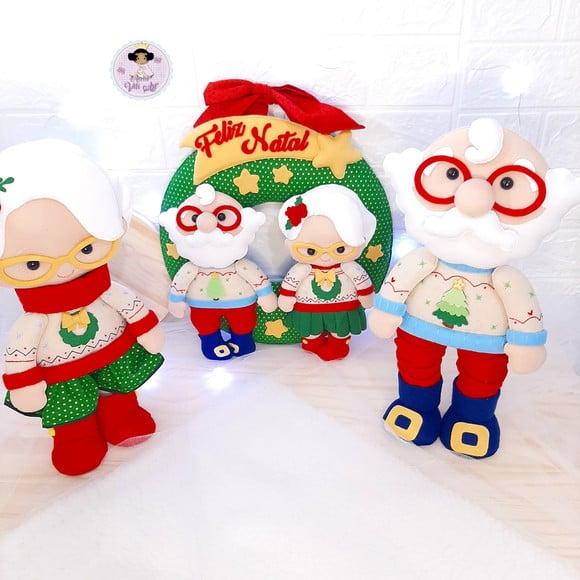 Papai Noel e Mamãe Noel em Feltro 35cm de Altura