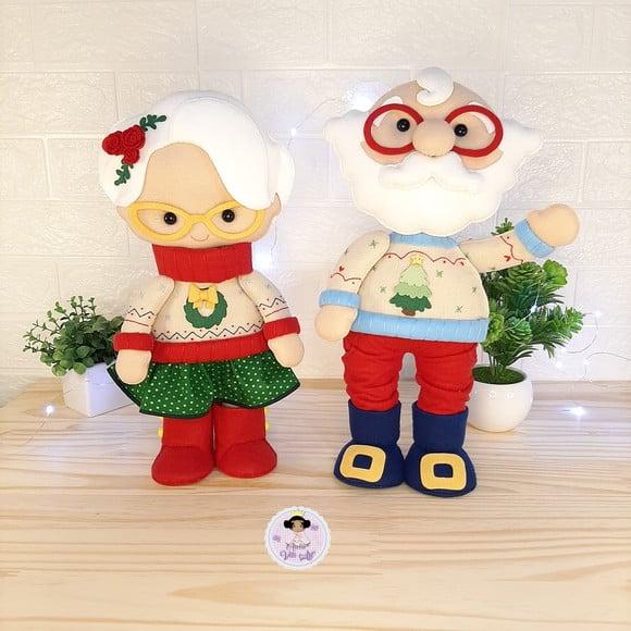 Papai Noel e Mamãe Noel em Feltro 35cm de Altura
