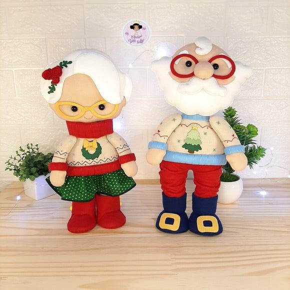 Papai Noel e Mamãe Noel em Feltro 35cm de Altura
