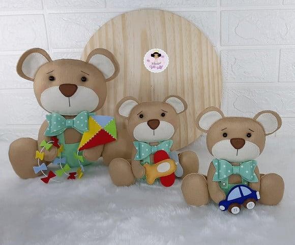 Trio de Urso Brincando em Feltro