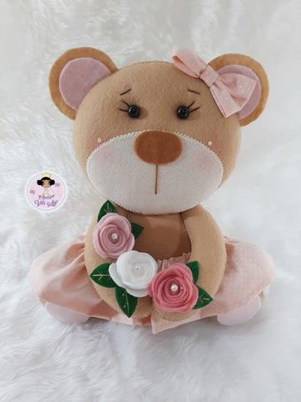 Ursinha Bebê Flores para Nicho 20cm em Feltro