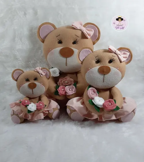 Kit Ursinha Bebê Flores em Feltro