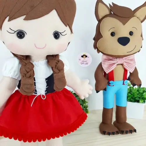 Chapeuzinho Vermelho e Lobo Mau 35 cm em Feltro