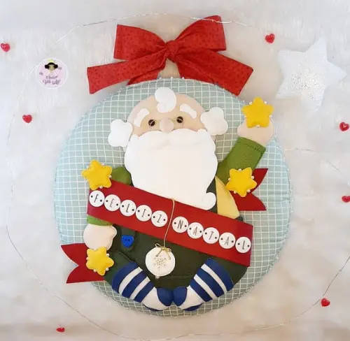 Enfeite de Porta Guirlanda de Natal Papai Noel em Feltro
