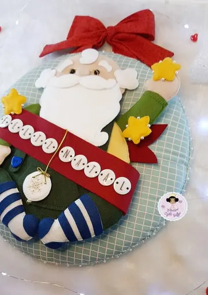 Enfeite de Porta Guirlanda de Natal Papai Noel em Feltro