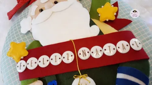 Enfeite de Porta Guirlanda de Natal Papai Noel em Feltro