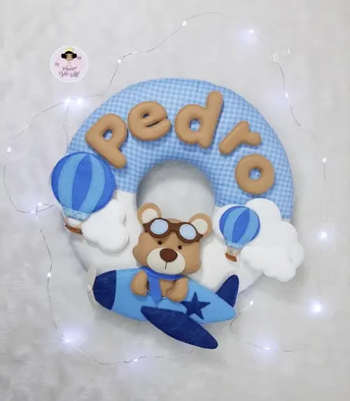Enfeite Porta Maternidade Urso Aviador - Guirlanda
