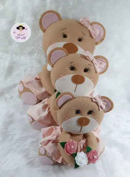 Kit Ursinha Bebê Flores em Feltro
