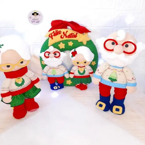 Papai Noel e Mamãe Noel em Feltro 35cm de Altura