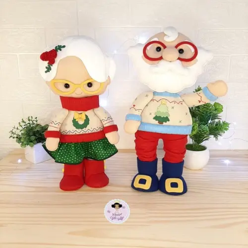 Papai Noel e Mamãe Noel em Feltro 35cm de Altura