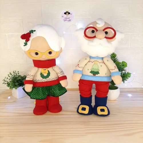 Papai Noel e Mamãe Noel em Feltro 35cm de Altura