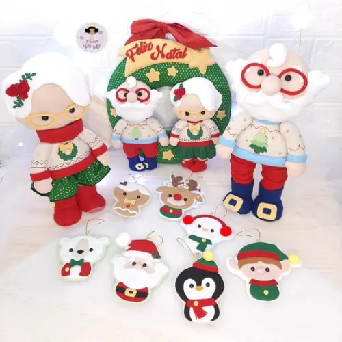 Papai Noel e Mamãe Noel em Feltro 35cm de Altura