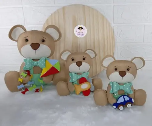 Trio de Urso Brincando em Feltro