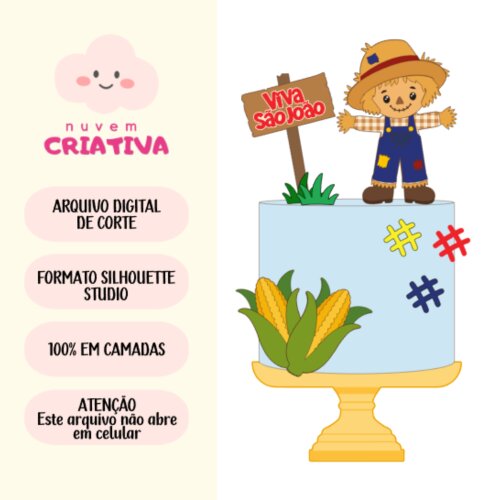 Arquivo de Corte - Topo de Bolo Espantalho Fofo