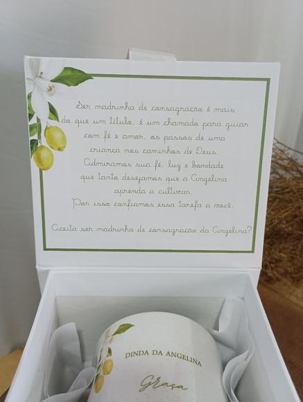 Caixa Convite Padrinho de Batismo Limão Siciliano