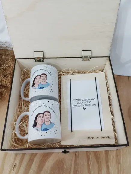 Caixa Caneca e Porta Retrato em Madeira