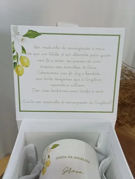Caixa Convite Padrinho de Batismo Limão Siciliano