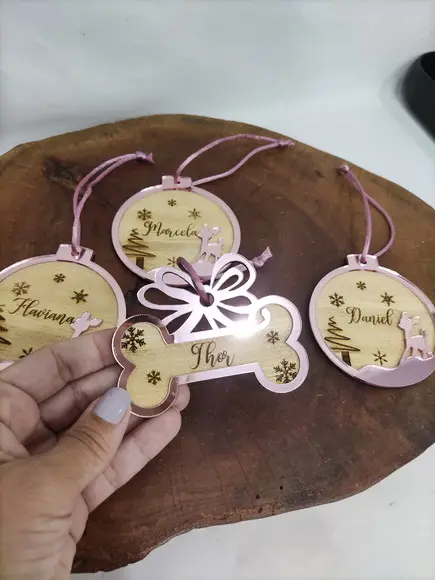 Kit 4 Bolas de Natal em Acrílico Personalizadas
