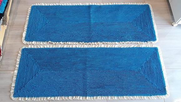 2 Passadeiras Azul Claro e Creme 1m20cm Antiderrapante