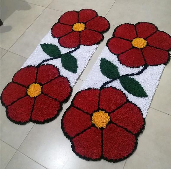 2 Passadeiras de Frufru para Quarto Flor 1m Antiderrapante