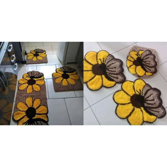 2 Jogos Tapetes Frufru Flor Amarela Antiderrapante