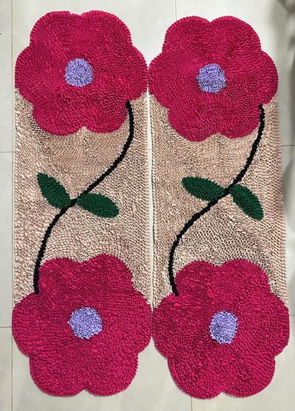 2 Passadeiras de Quarto Flor em Frufru 1m20cm Antiderrapante