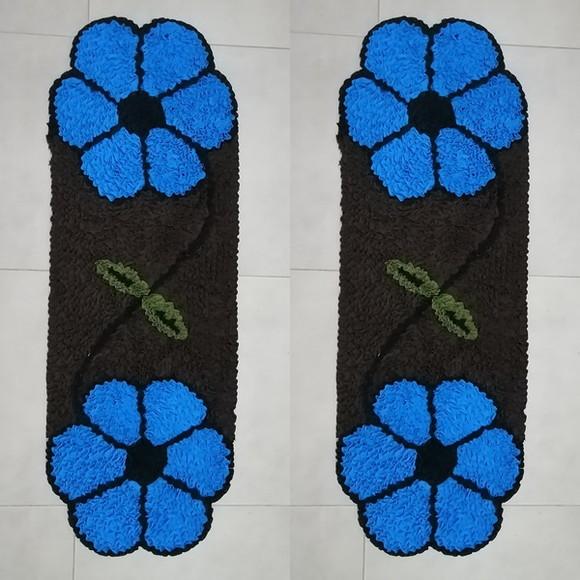 2 Passadeiras Frufru Flor Azul 1m20cm x 40cm Antiderrapante