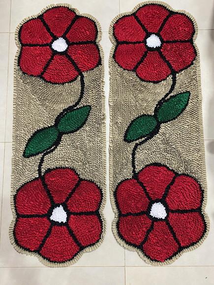 2 Passadeiras Flor Vermelha Antiderrapante