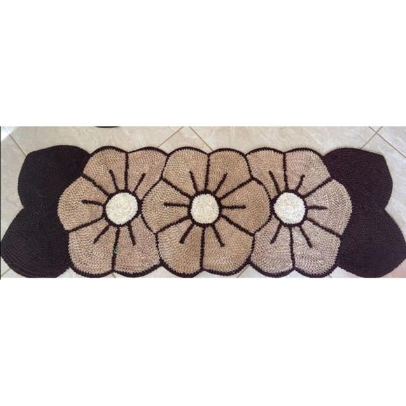 2 Passadeiras Frufru Flor Bege 1m60cm Antiderrapante