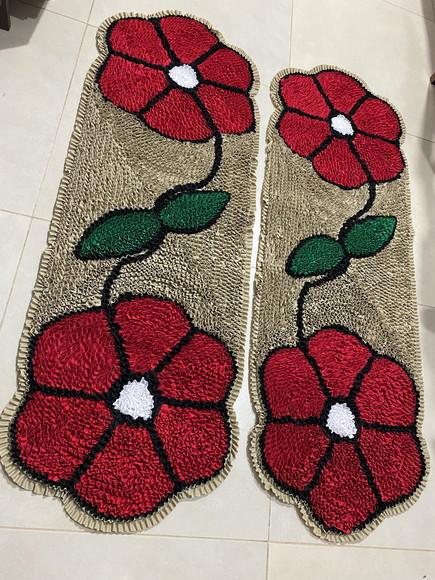 2 Passadeiras Flor Vermelha Antiderrapante