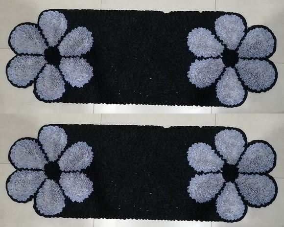 2 Passadeiras Frufru Flor Cinza 1m20cm Antiderrapante