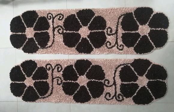 2 Passadeiras Frufru Flor Marrom/bege 1m50cm Antiderrapante