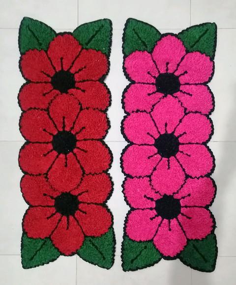 2 Passadeiras Frufru Flor Rosa e Vermelha Antiderrapante