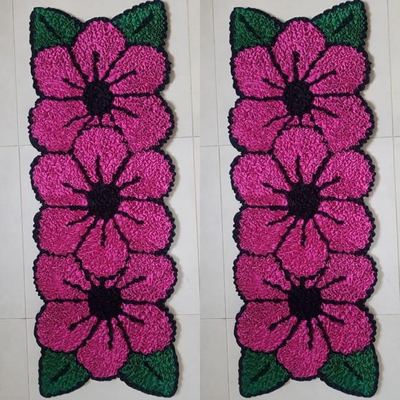2 Passadeiras Frufru Flor Rosa 1m20cm x 40cm Antiderrapante