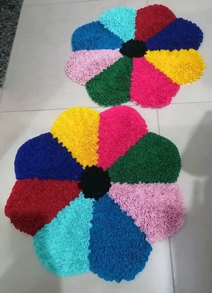 2 Tapetes Frufru Flor Colorida Antiderrapante