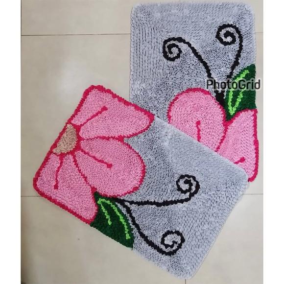 2 Tapetes Frufru Flor Rosa Antiderrapante