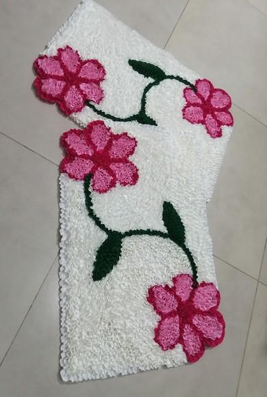 2 Tapetes Frufru Flor Rosa Claro Antiderrapante