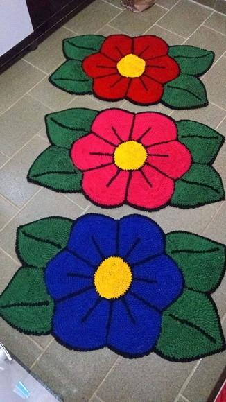 3 Tapetes Frufru Flor Antiderrapante