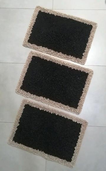 3 Tapetes Frufru Marrom e Bege Antiderrapante